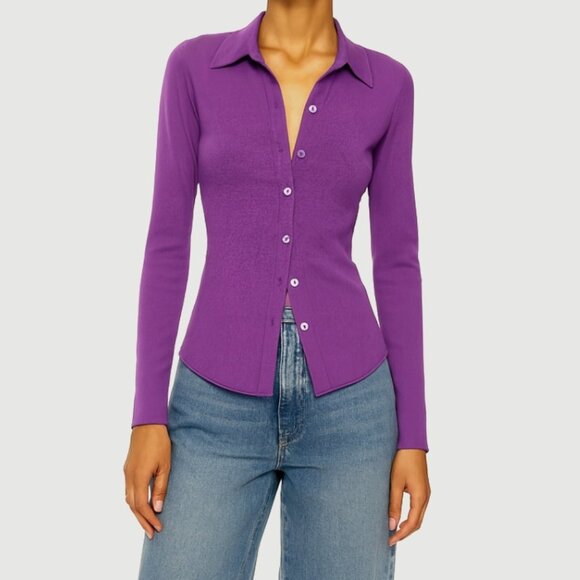Wilfred | Aritzia Tencel “Pose” Long Sleeve Button Down w/ Collar in Purple | XS - Picture 1 of 10
